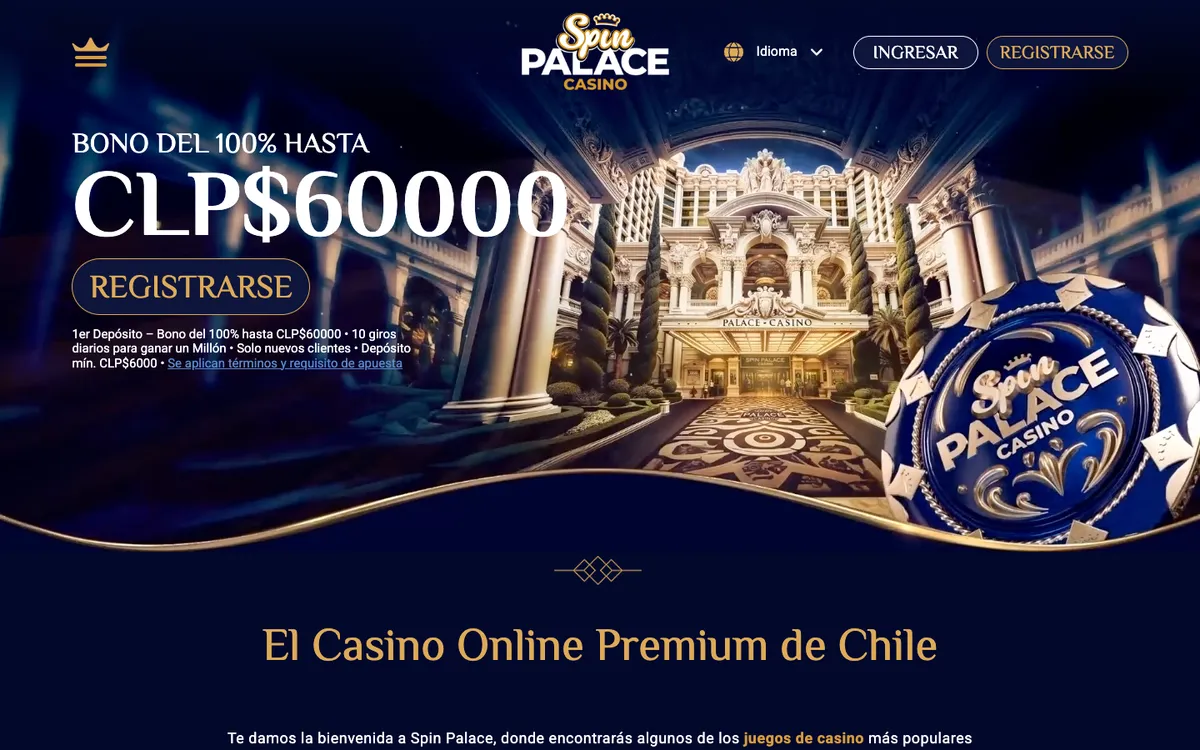 Spin Palace Casino — Home page, captured from Chile