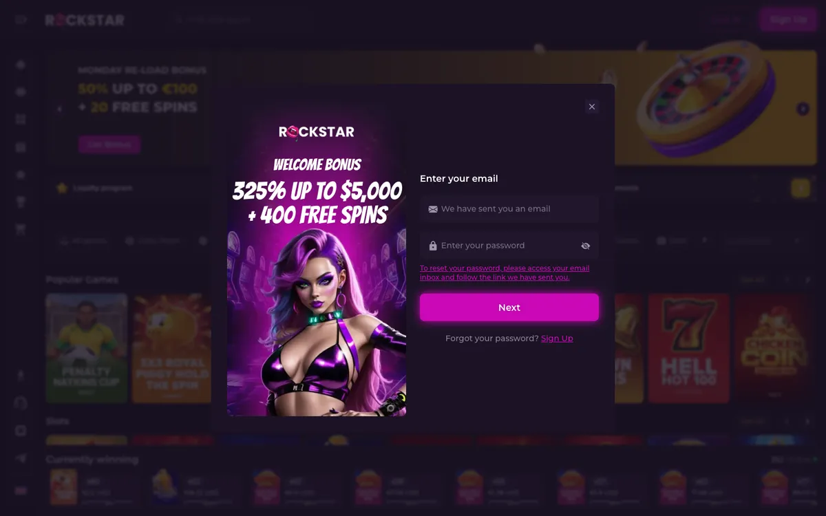 Rockstar Casino — «Регистрация», снято из страны Австрия
