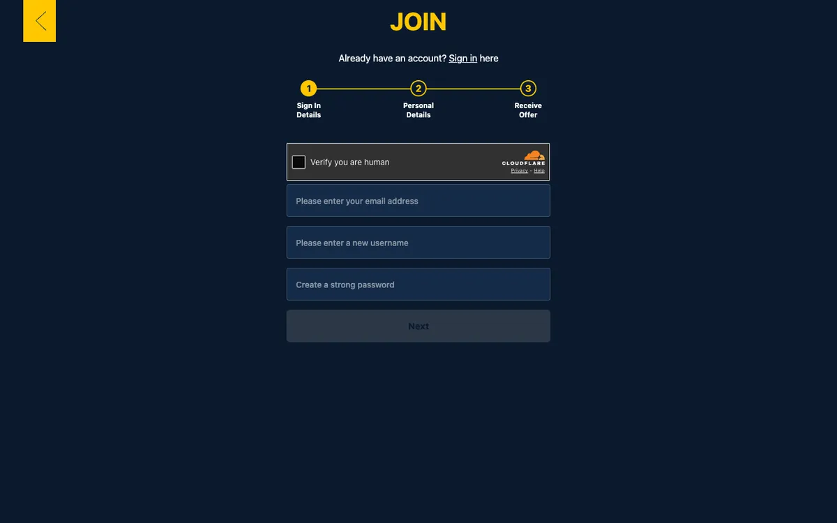 Lucky VIP Casino — «Регистрация», снято из страны Великобритания