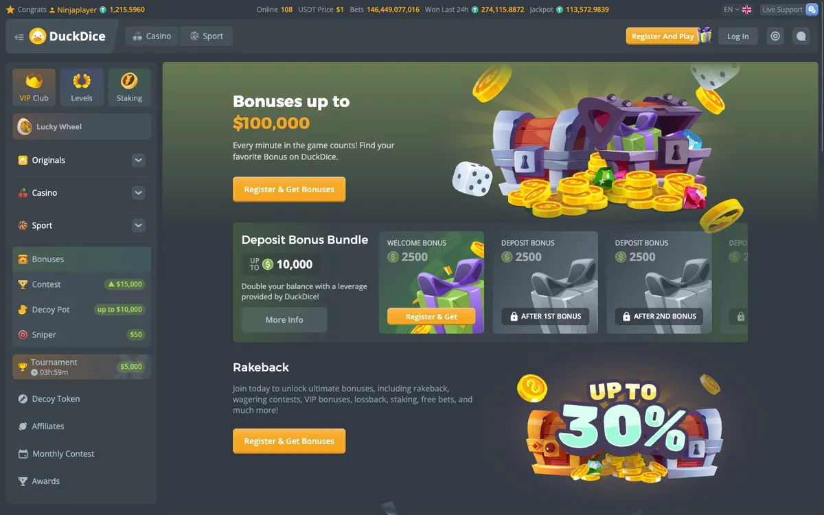 DuckDice Casino — Promotions, captured from Malaysia