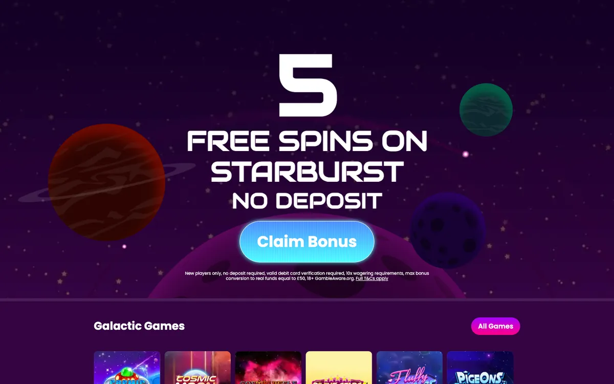 Space Wins Casino — Home page, captured from United Kingdom