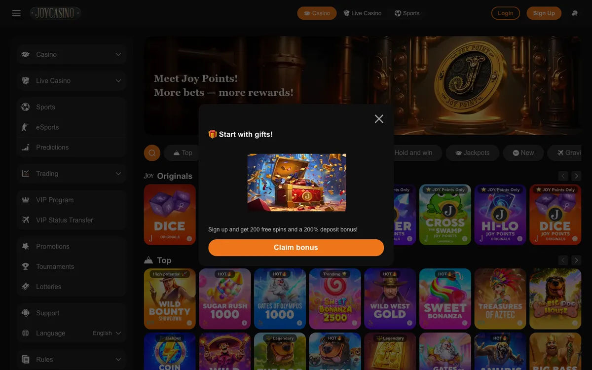 JoyCasino — Home page, captured from Canada