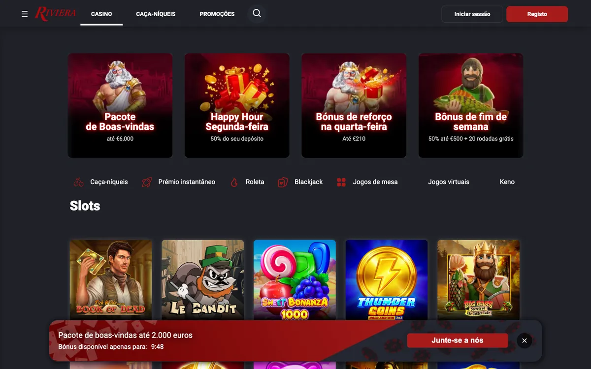 Riviera Casino — Home page, captured from Portugal