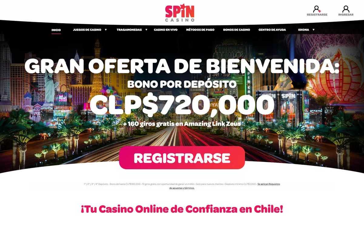 Spin Casino — Home page, captured from Chile
