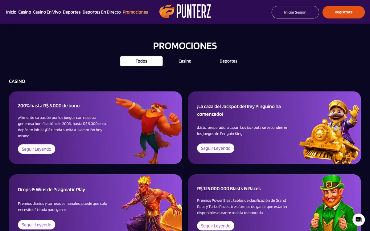 Punterz Casino — «Акции», снято из страны Испания
