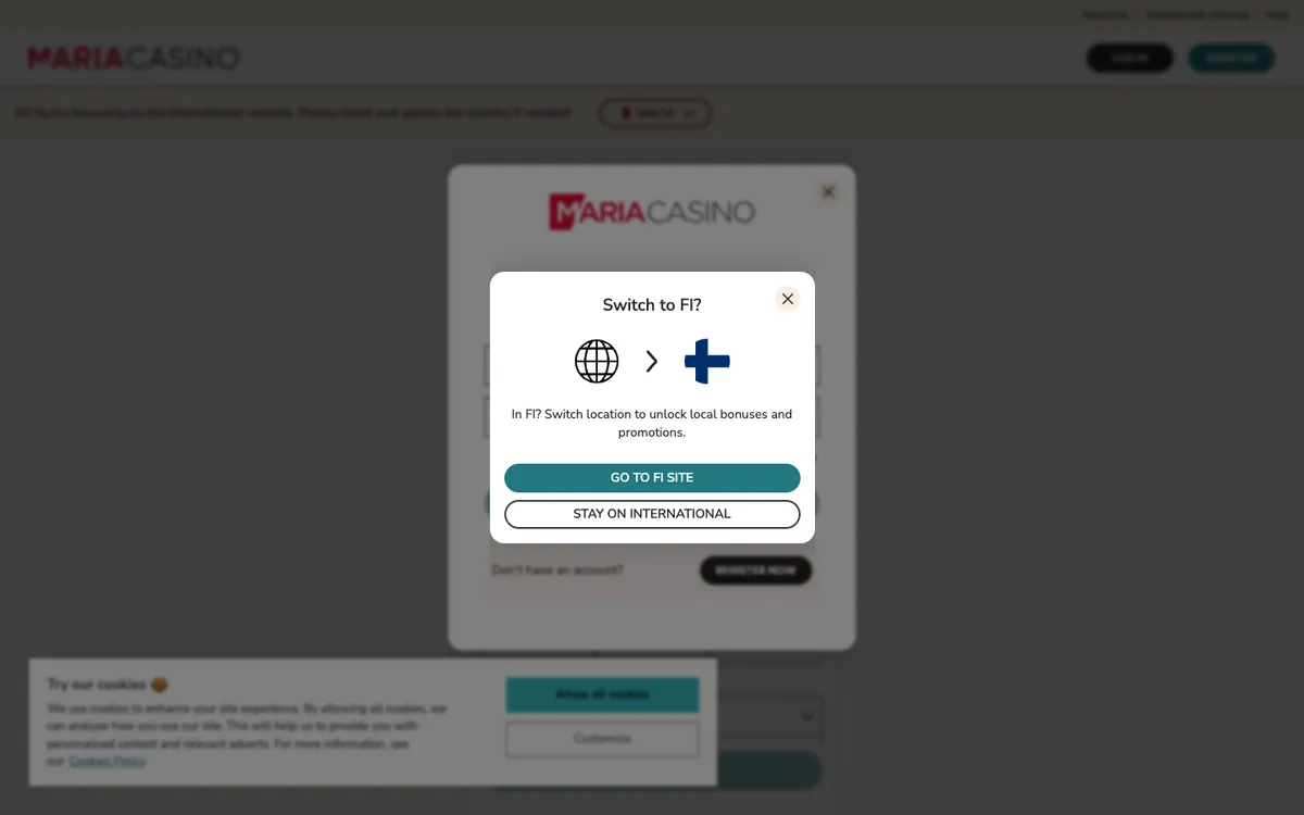 Maria Casino — Sign-up, captured from Finland