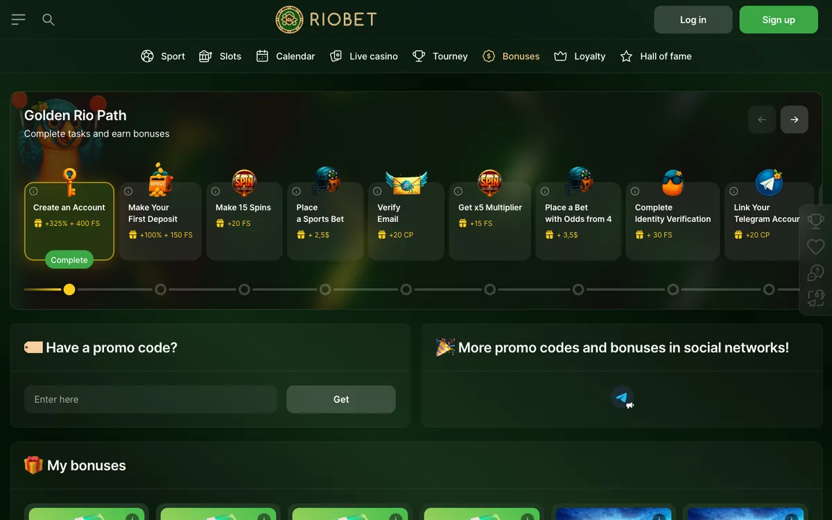 RioBet Casino — «Акции», снято из страны Бразилия