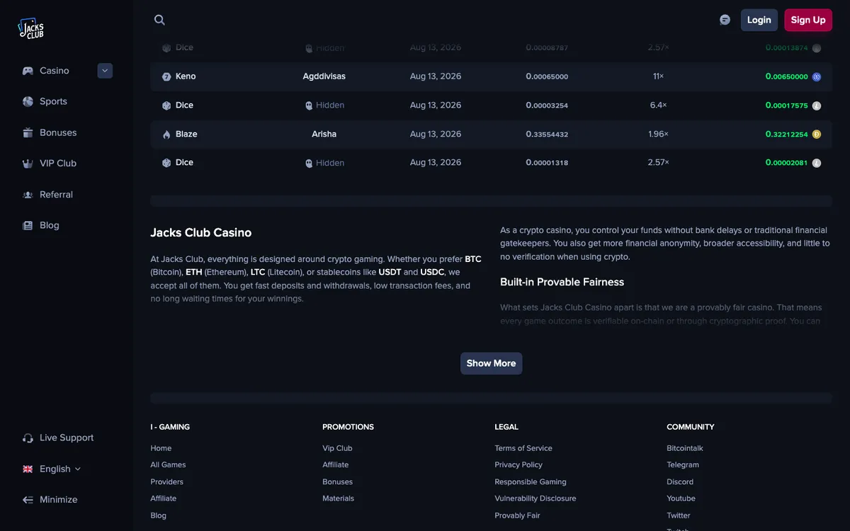 Jacks Club Casino — Home page, captured from Indonesia