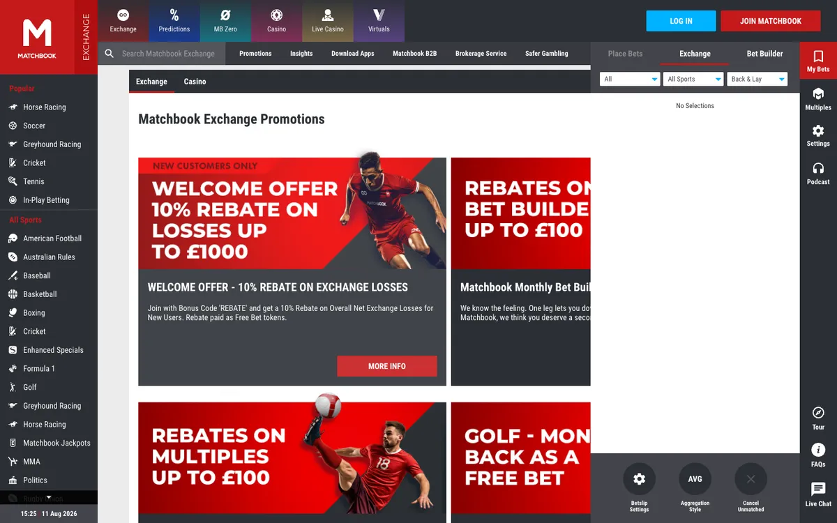 Matchbook Casino — Promotions, captured from United Kingdom