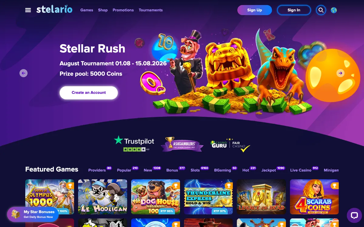 Stelario Casino — Home page, captured from Canada
