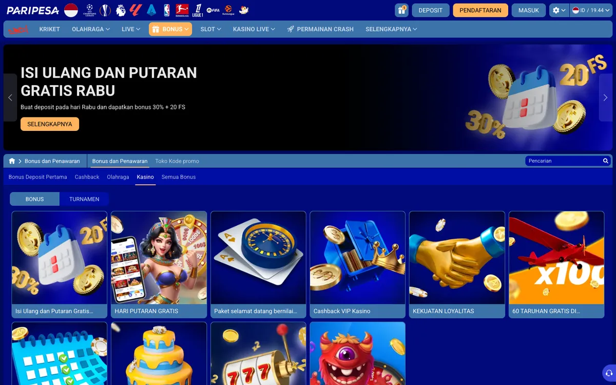 Paripesa Casino — Promotions, captured from Indonesia