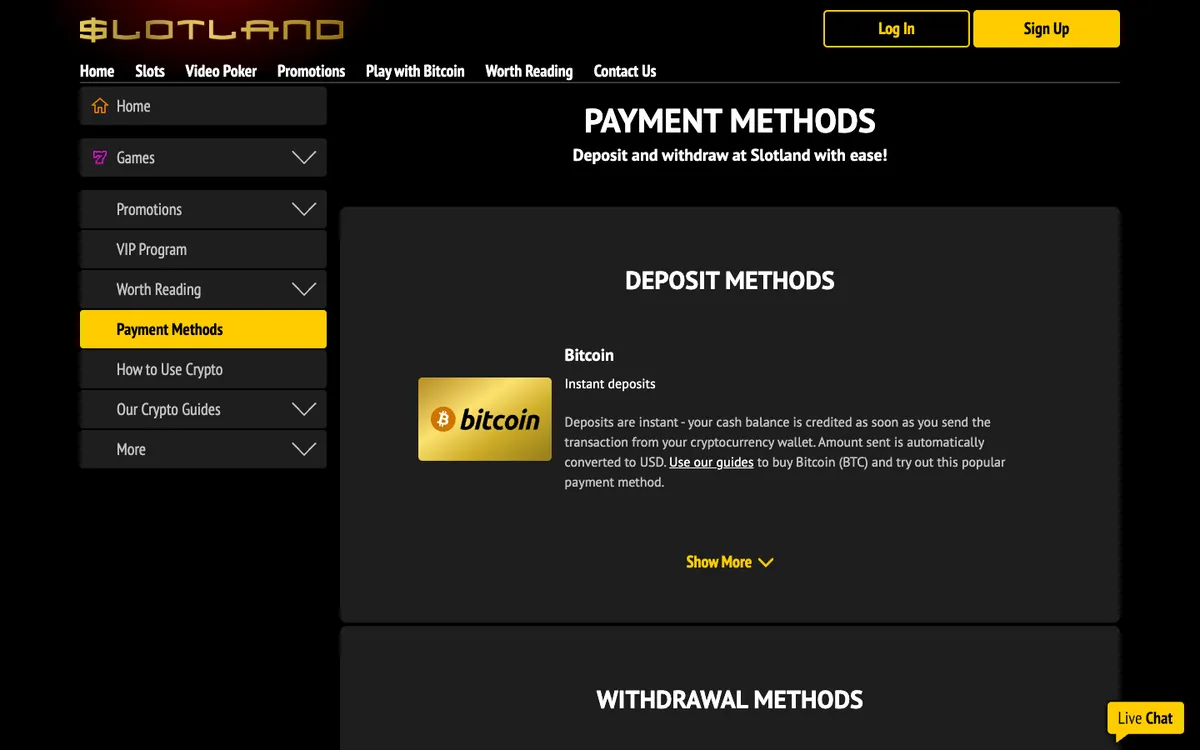 Slotland Casino — Payments, captured from Austria