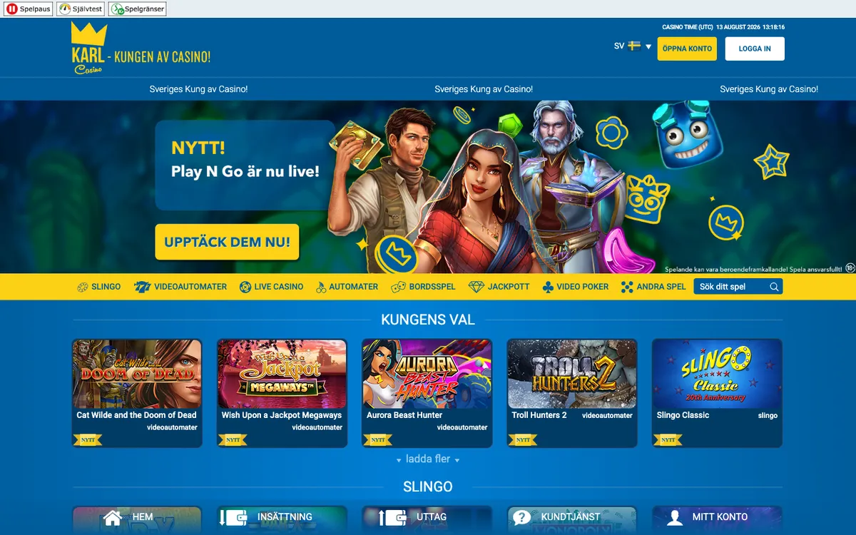 Karl Casino — Home page, captured from Sweden