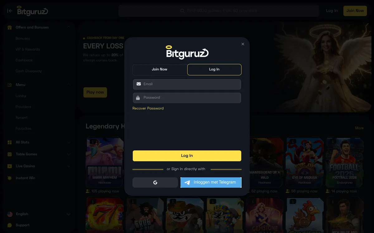 Bitguruz Casino — Sign-up, captured from Netherlands