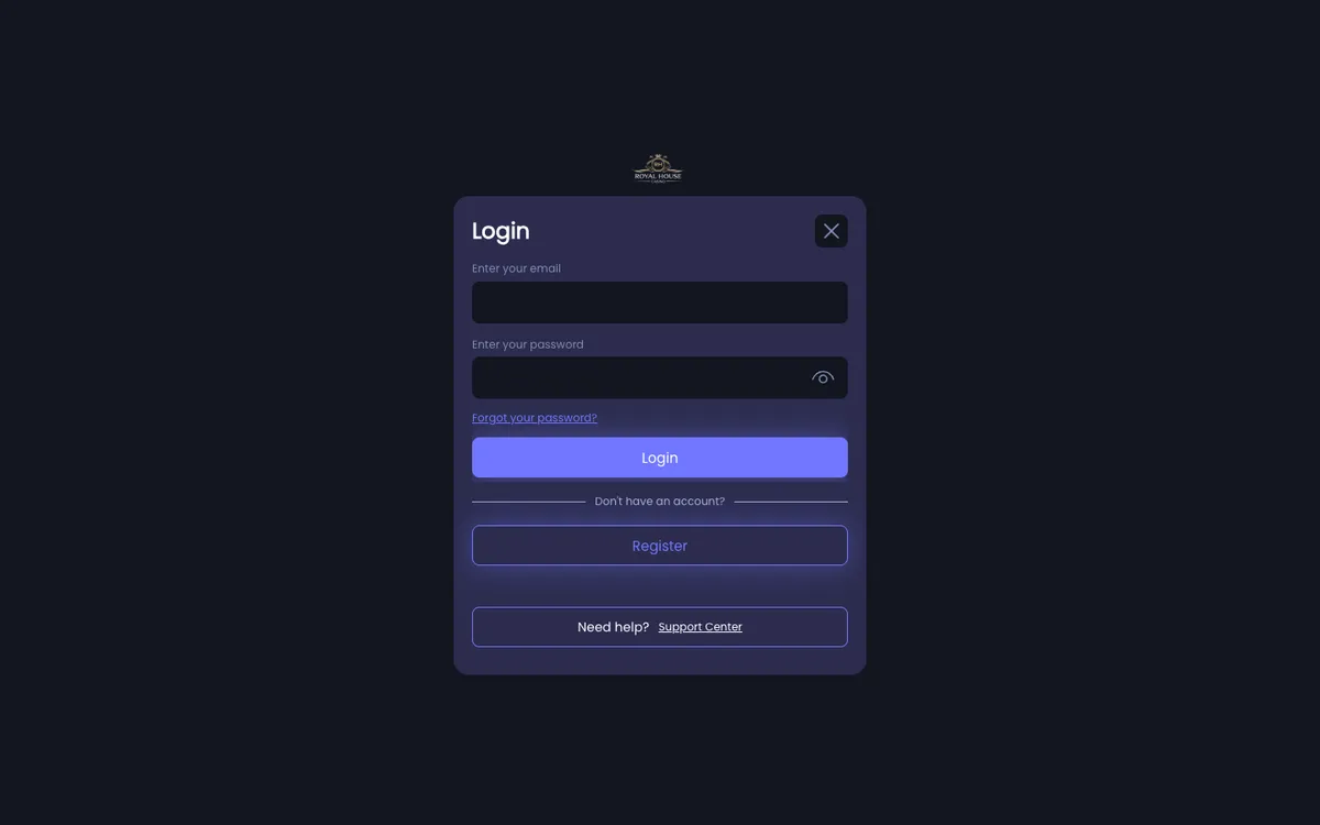 Royal House Casino — Sign-up, captured from United Kingdom