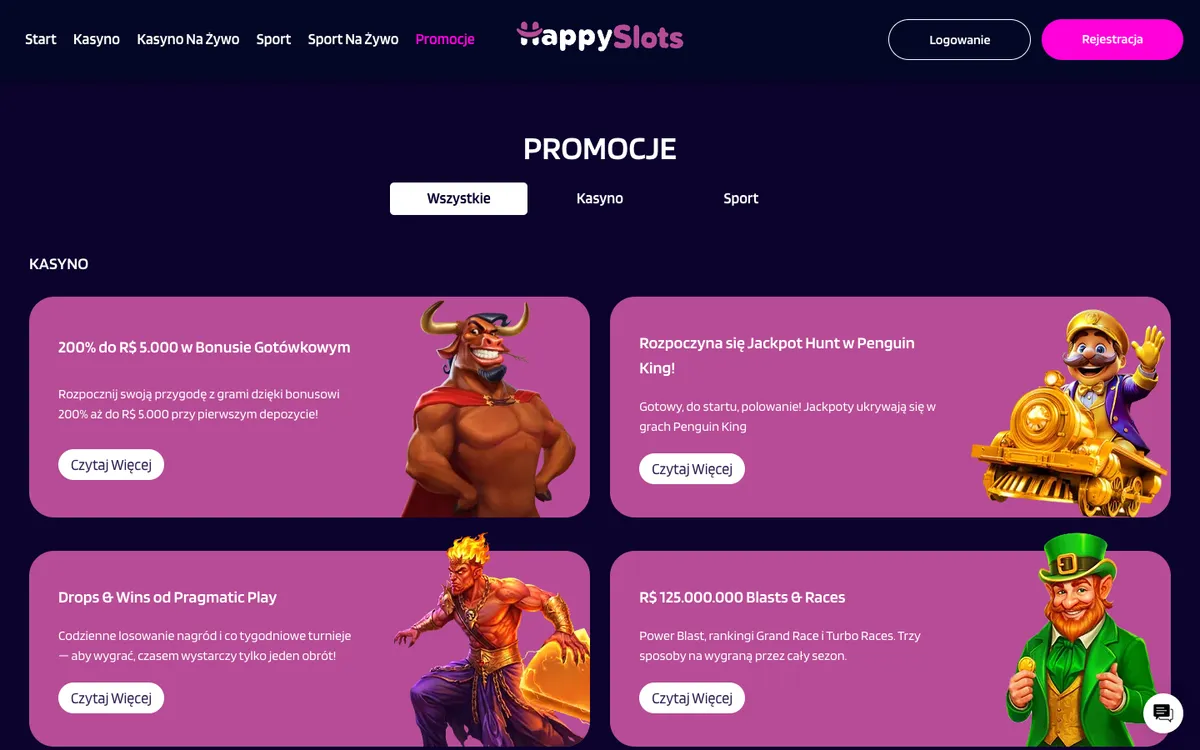 HappySlots Casino — «Акции», снято из страны Польша