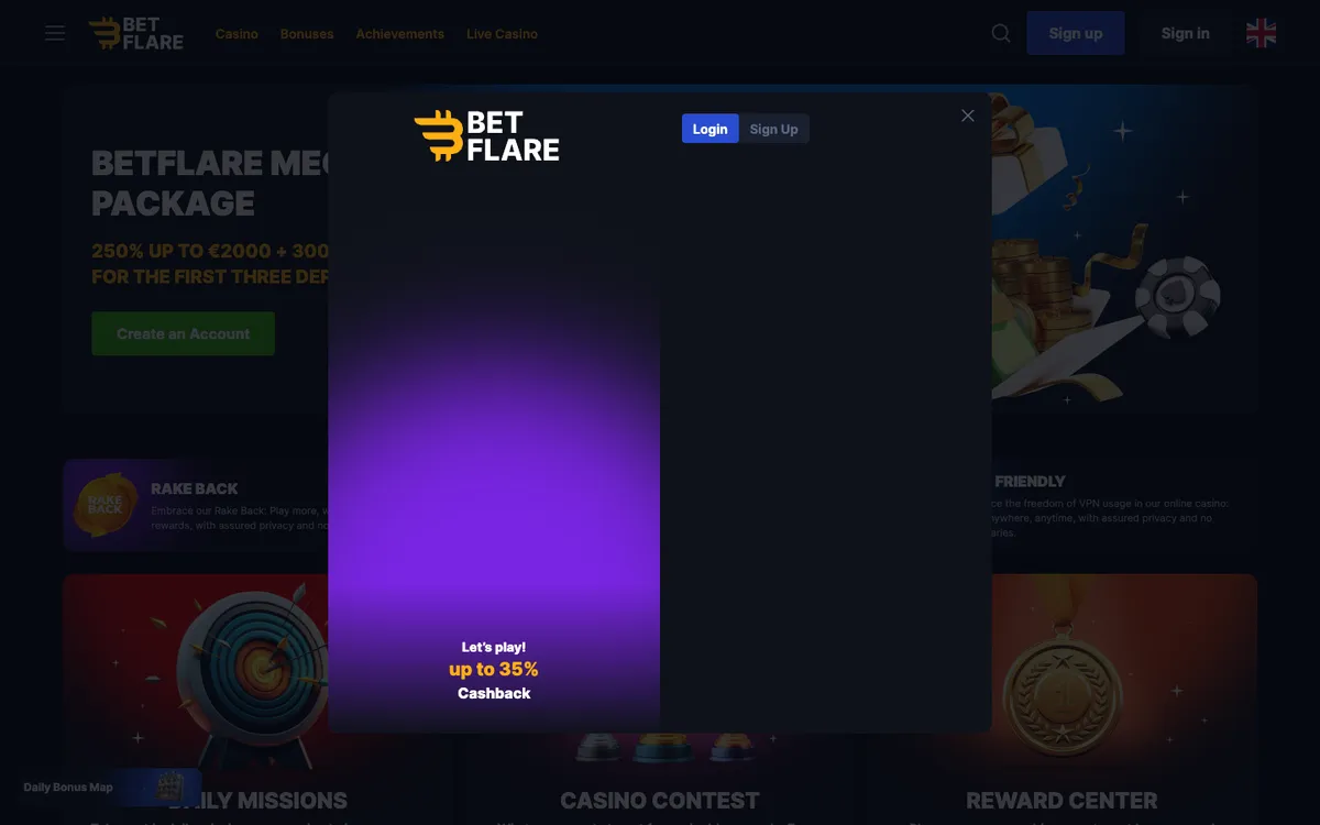 Betflare Casino — Sign-up, captured from France