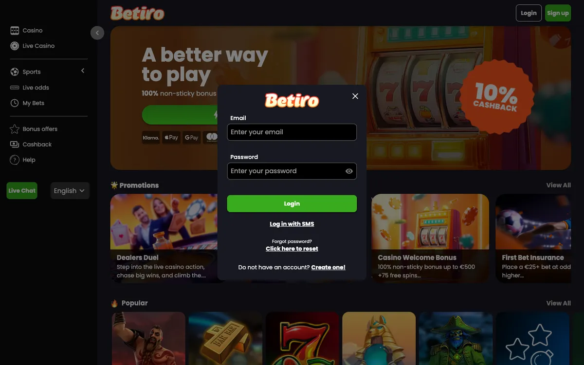 Betiro Casino — Sign-up, captured from Australia