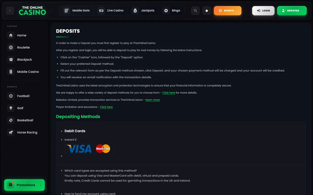 TheOnlineCasino — Payments, captured from United Kingdom