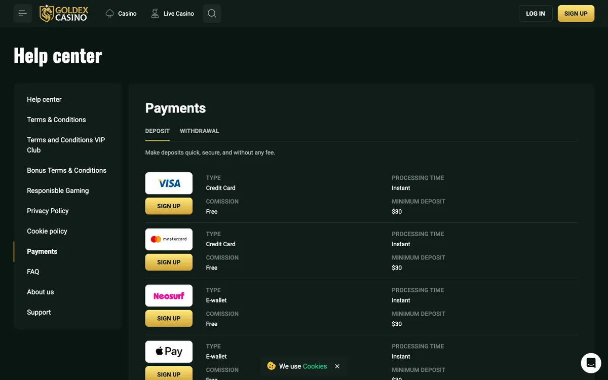 Goldex Casino — Payments, captured from Canada