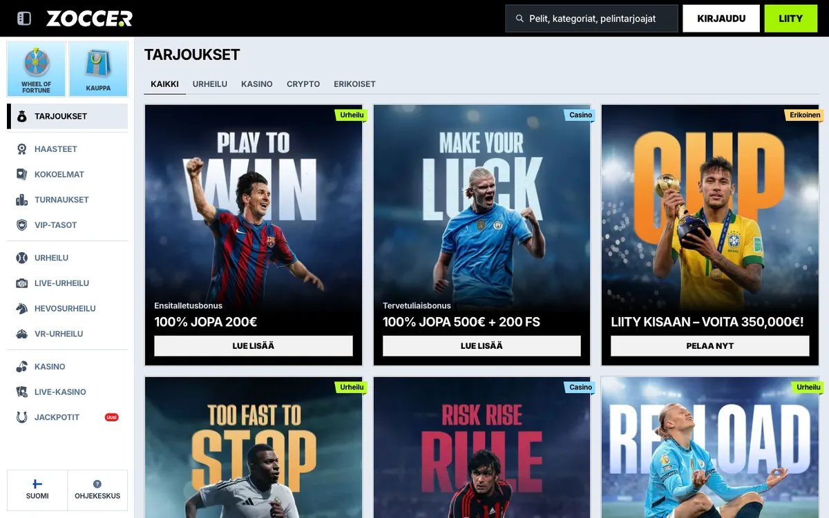 Zoccer Casino — Promotions, captured from Finland