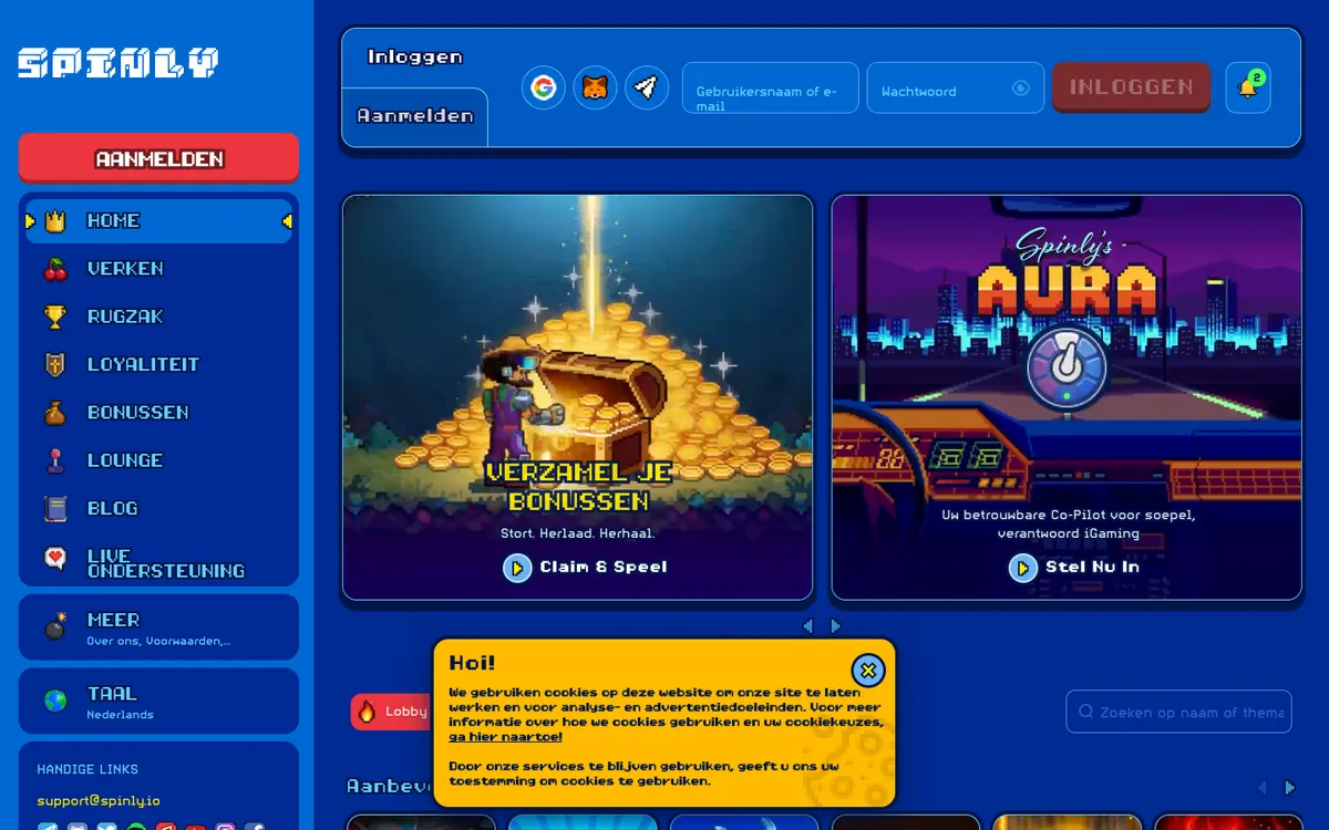 Spinly Casino — «Главная», снято из страны Бельгия