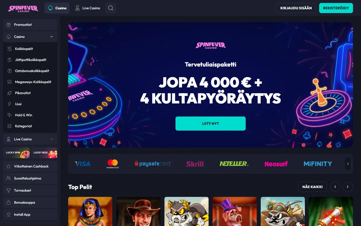 SpinFever Casino — «Главная», снято из страны Финляндия
