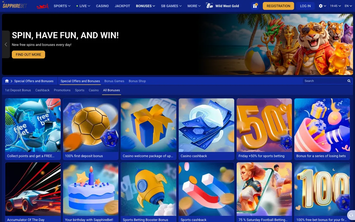 SapphireBet Casino — «Акции», снято из страны Индонезия