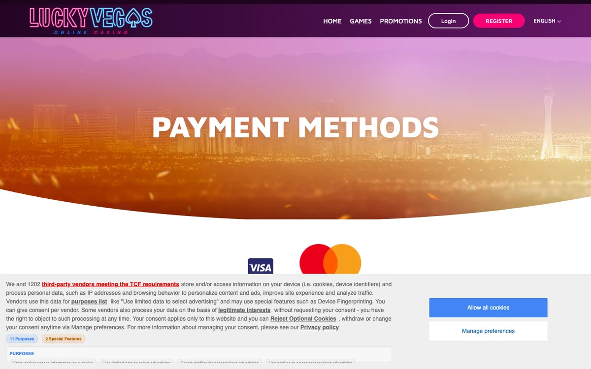 Lucky Vegas Casino — Payments, captured from Australia