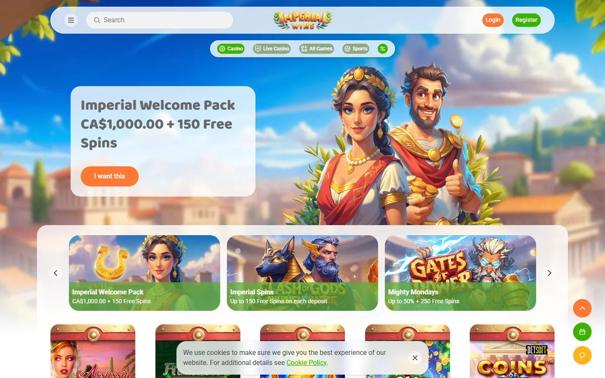 Imperial Wins Casino — Home page, captured from Canada