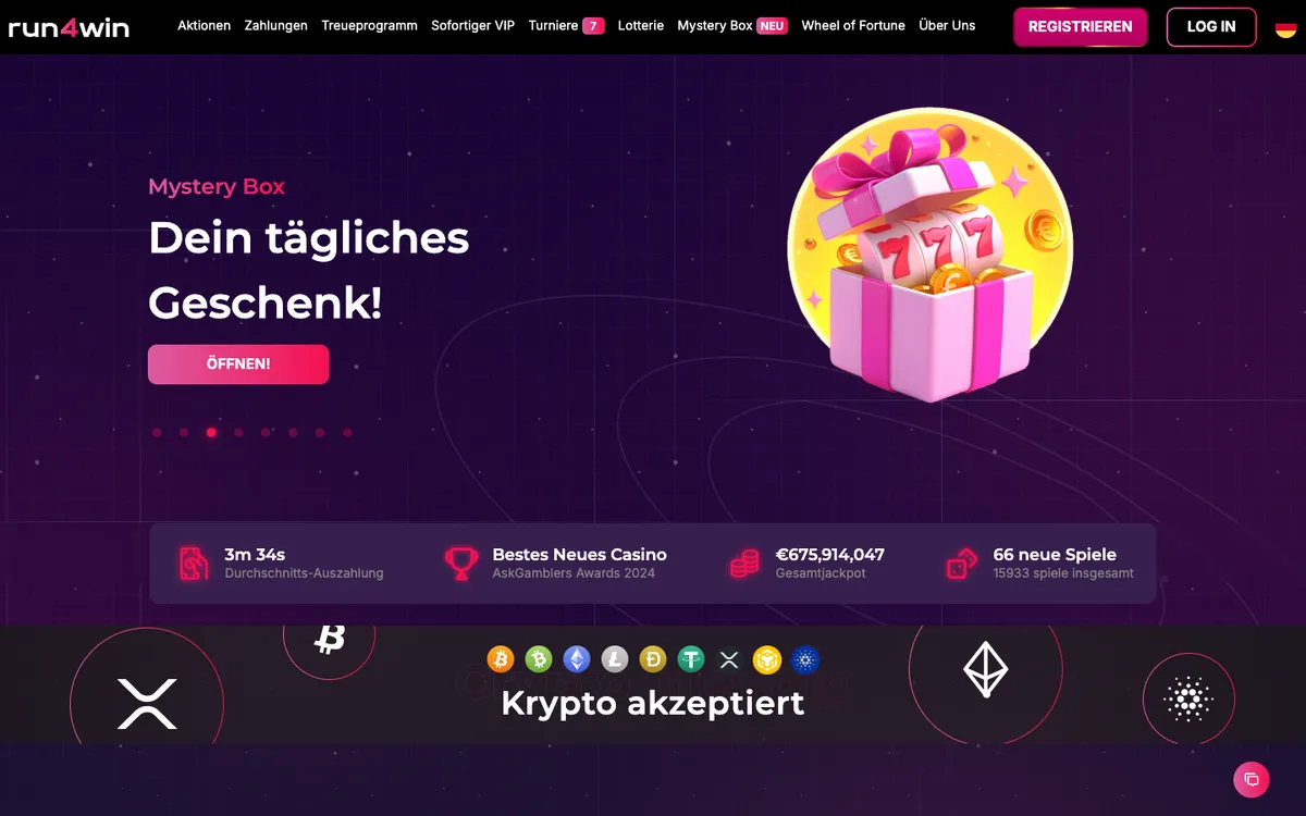 Run4Win Casino — Home page, captured from Austria
