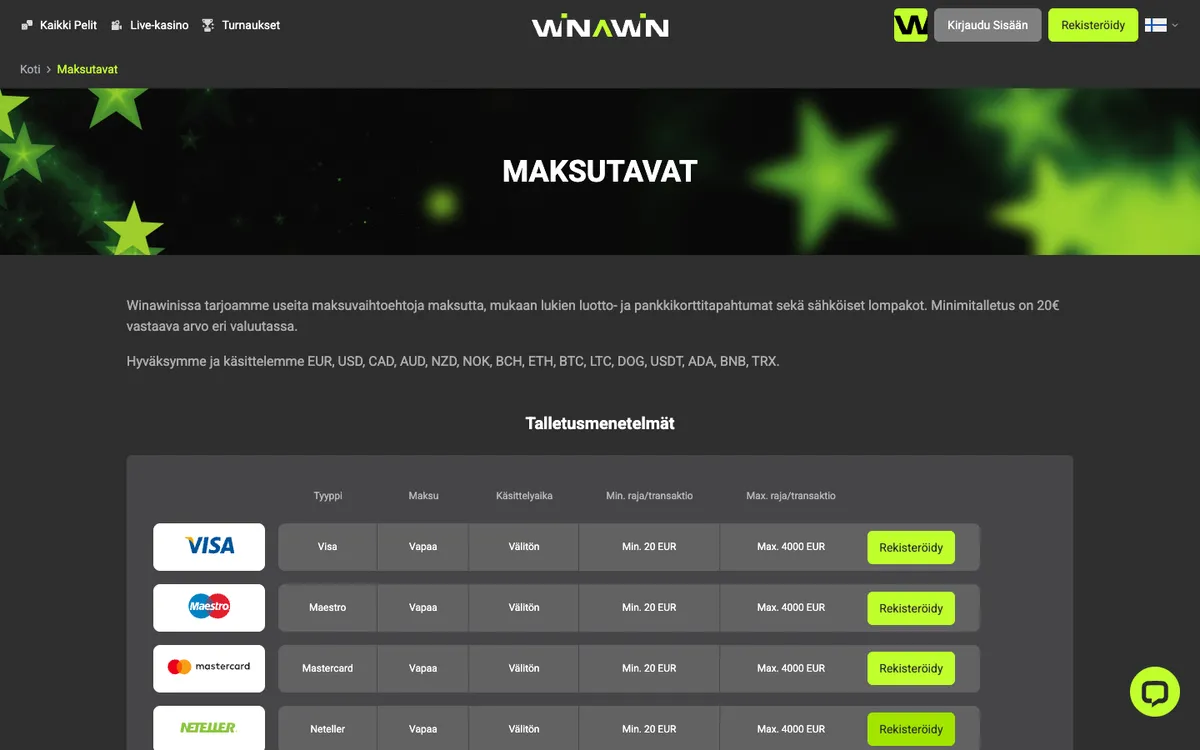 Winawin Casino — «Платежи», снято из страны Финляндия