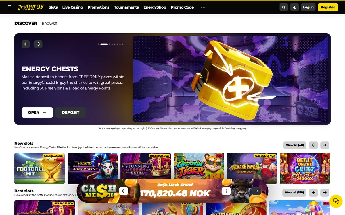 EnergyCasino — Home page, captured from Norway