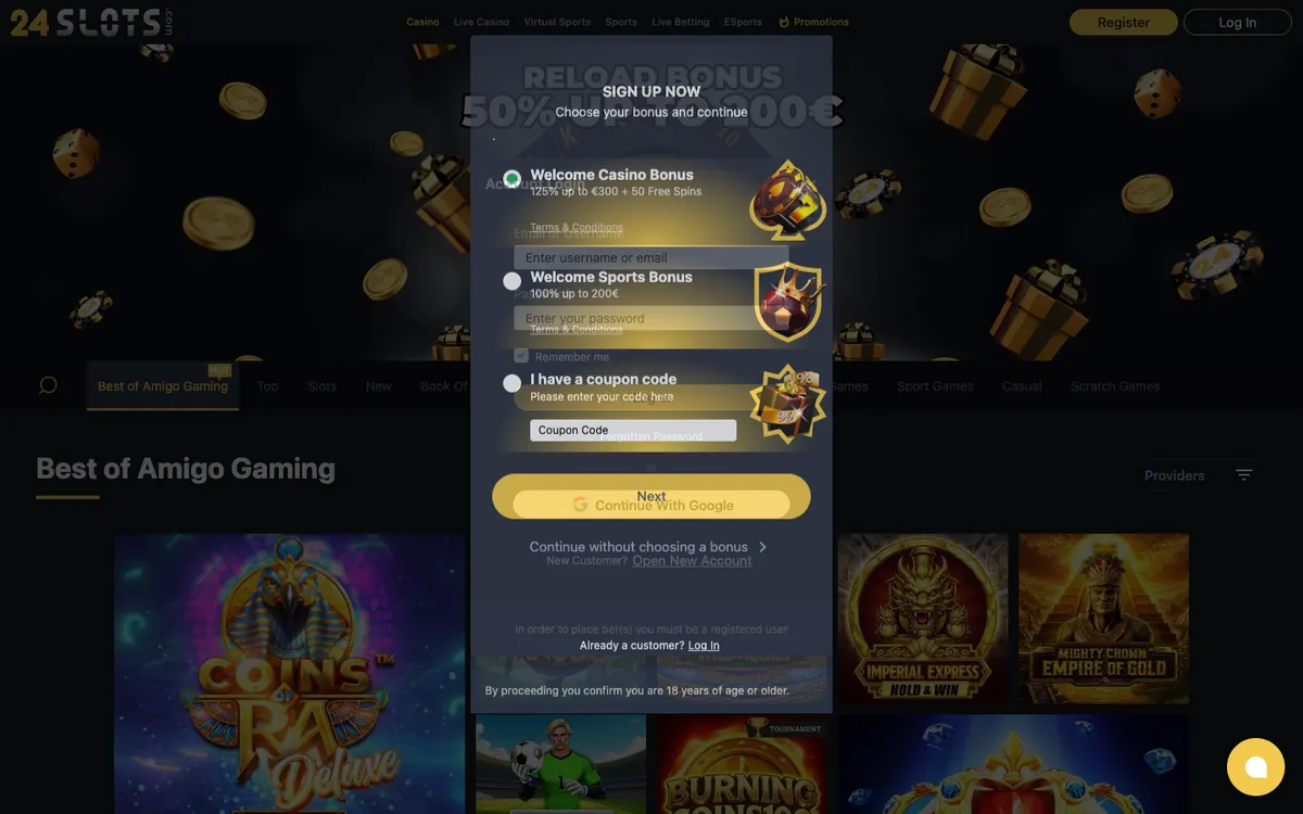 24Slots Casino — «Регистрация», снято из страны Норвегия