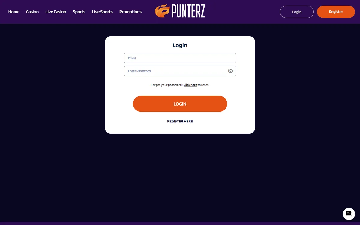 Punterz Casino — Sign-up, captured from Canada
