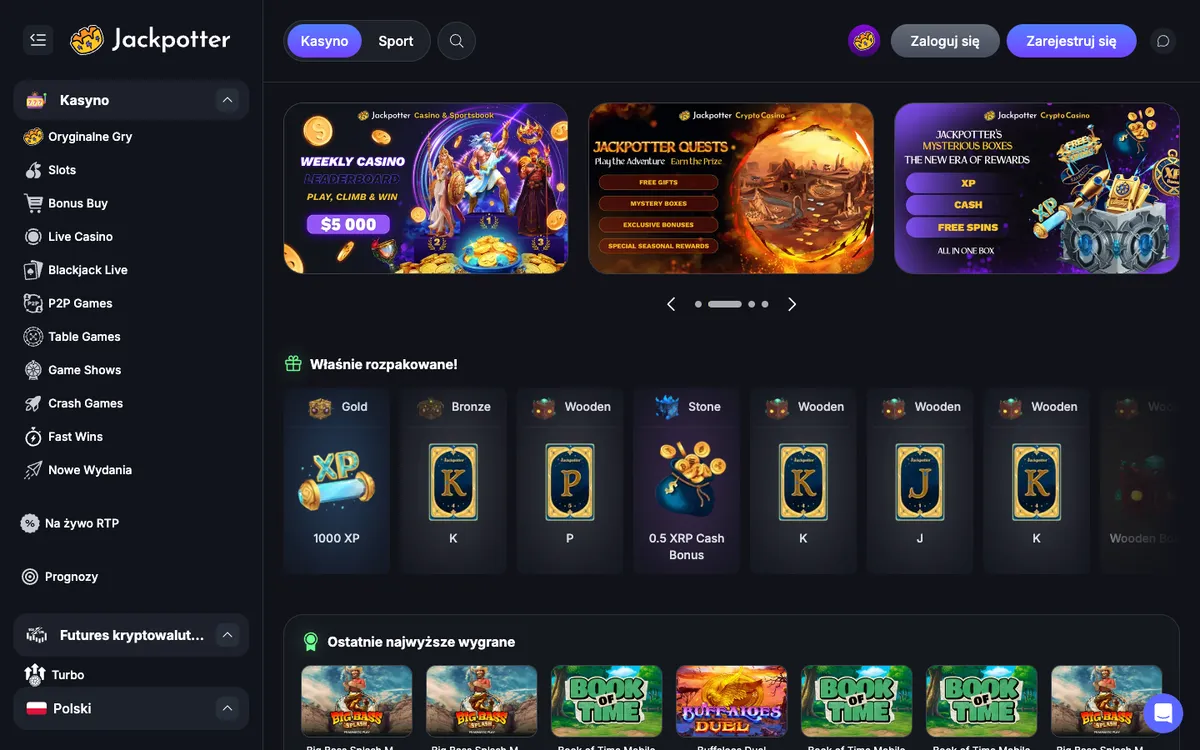 Jackpotter Casino — Home page, captured from Poland