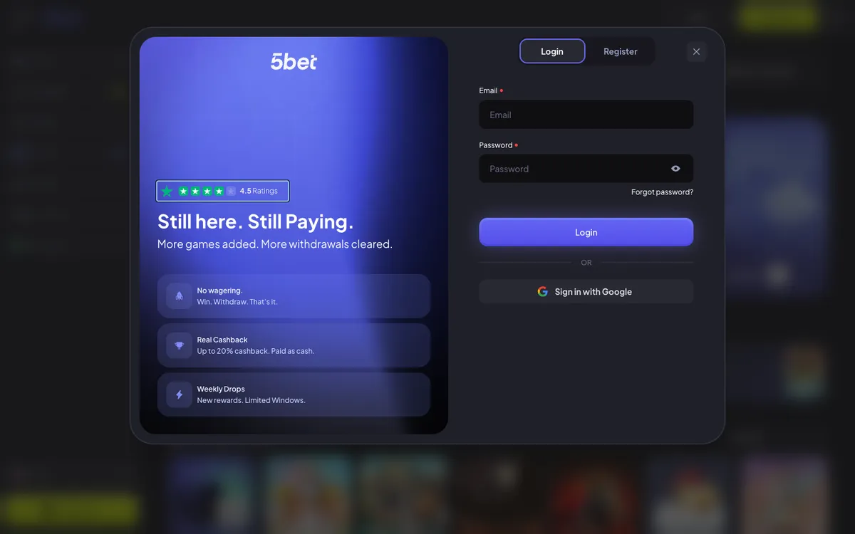 5bet Casino — Sign-up, captured from Austria