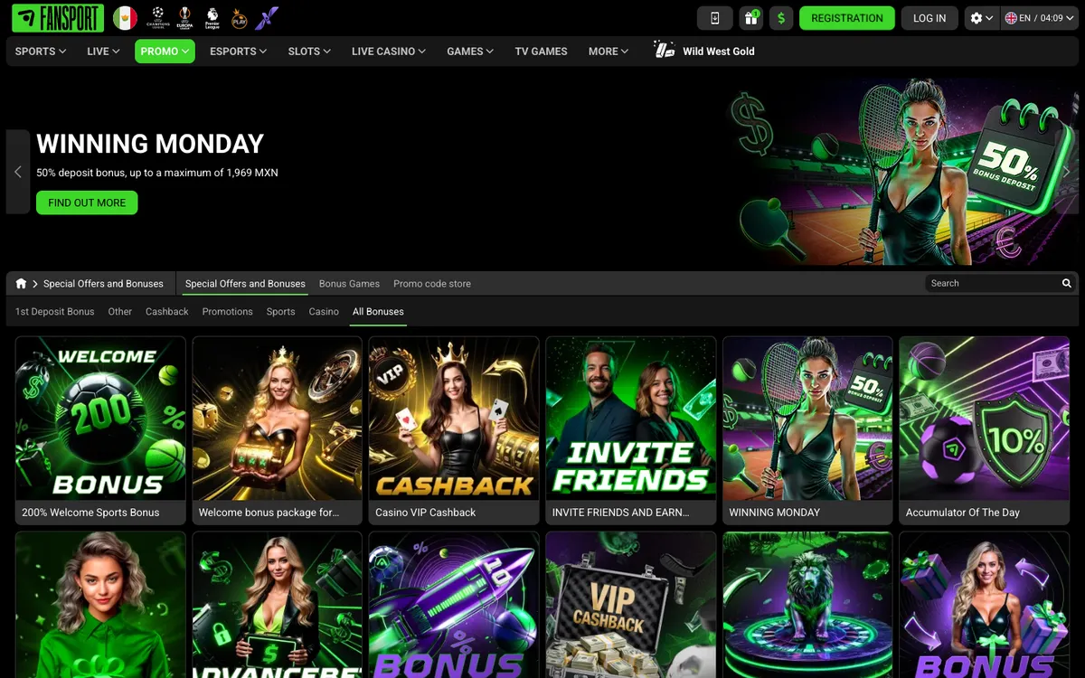Fansport Casino — Promotions, captured from Mexico
