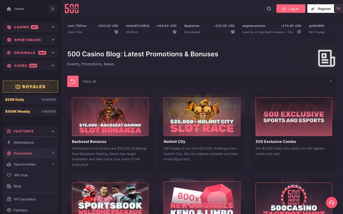 500 Casino — Promotions, captured from Switzerland