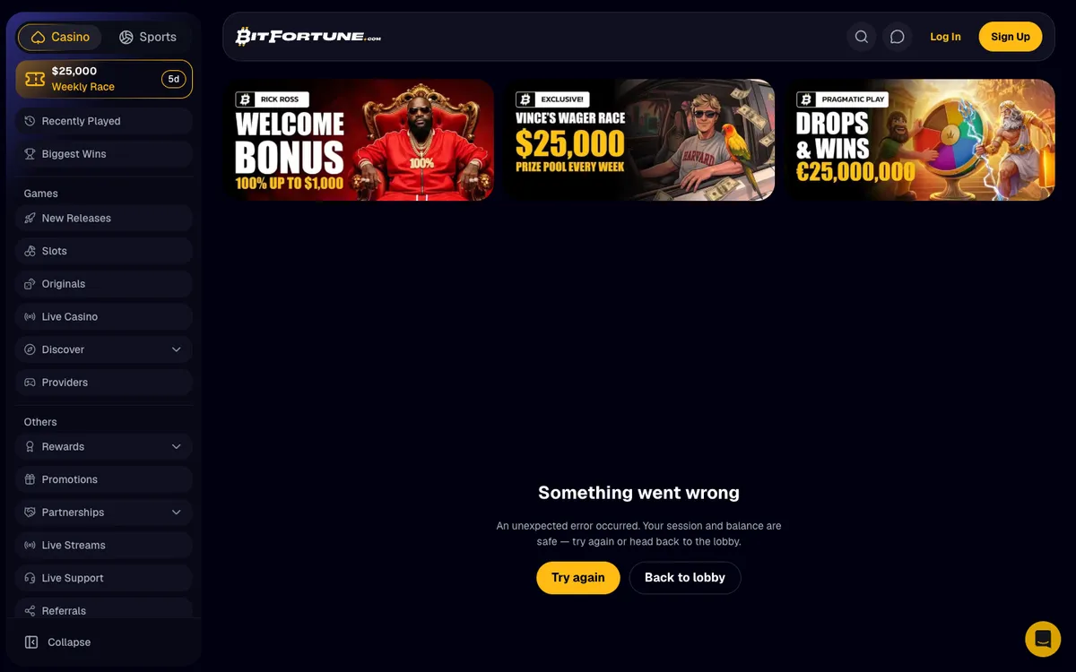 BitFortune Casino — Home page, captured from Japan