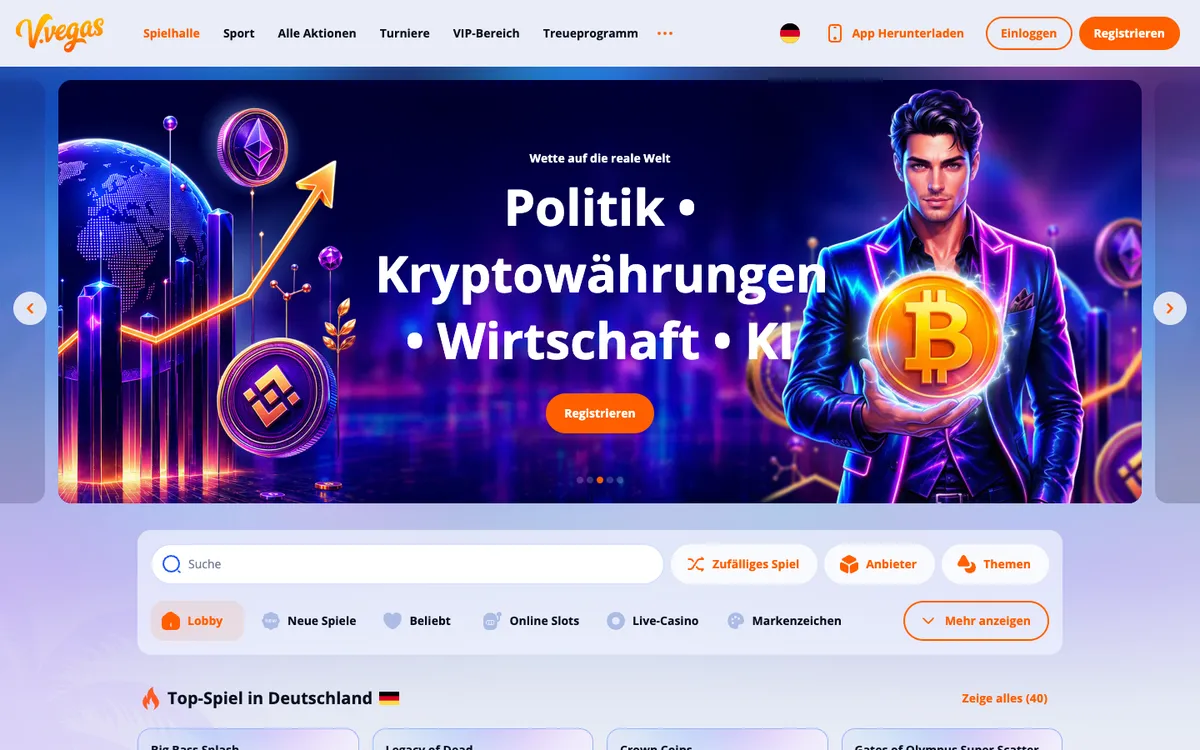 V.Vegas Casino — Home page, captured from Germany