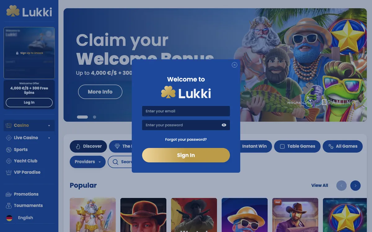 Lukki Casino — Sign-up, captured from Germany