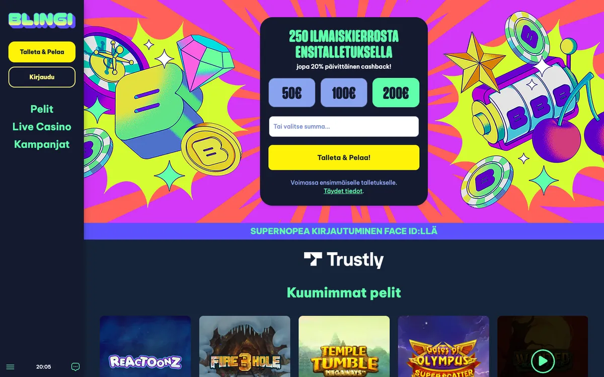 Blingi Casino — «Главная», снято из страны Финляндия