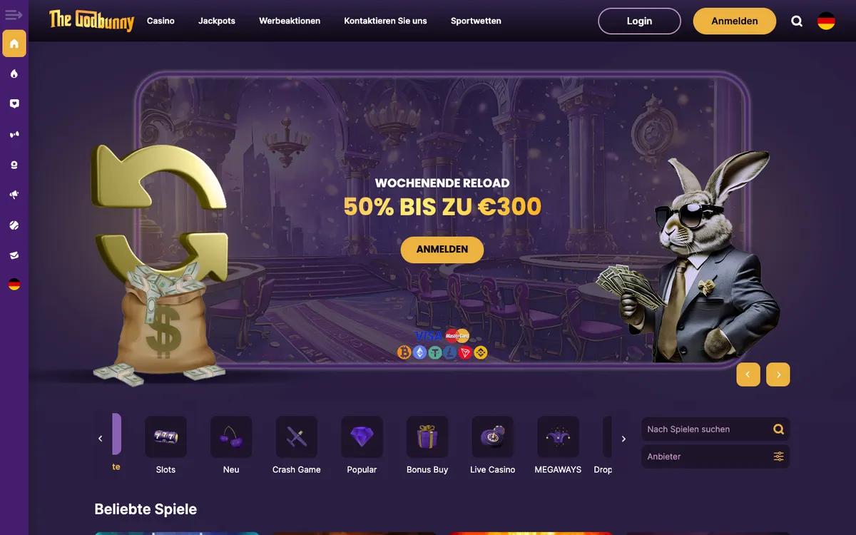 Godbunny Casino — Home page, captured from Austria
