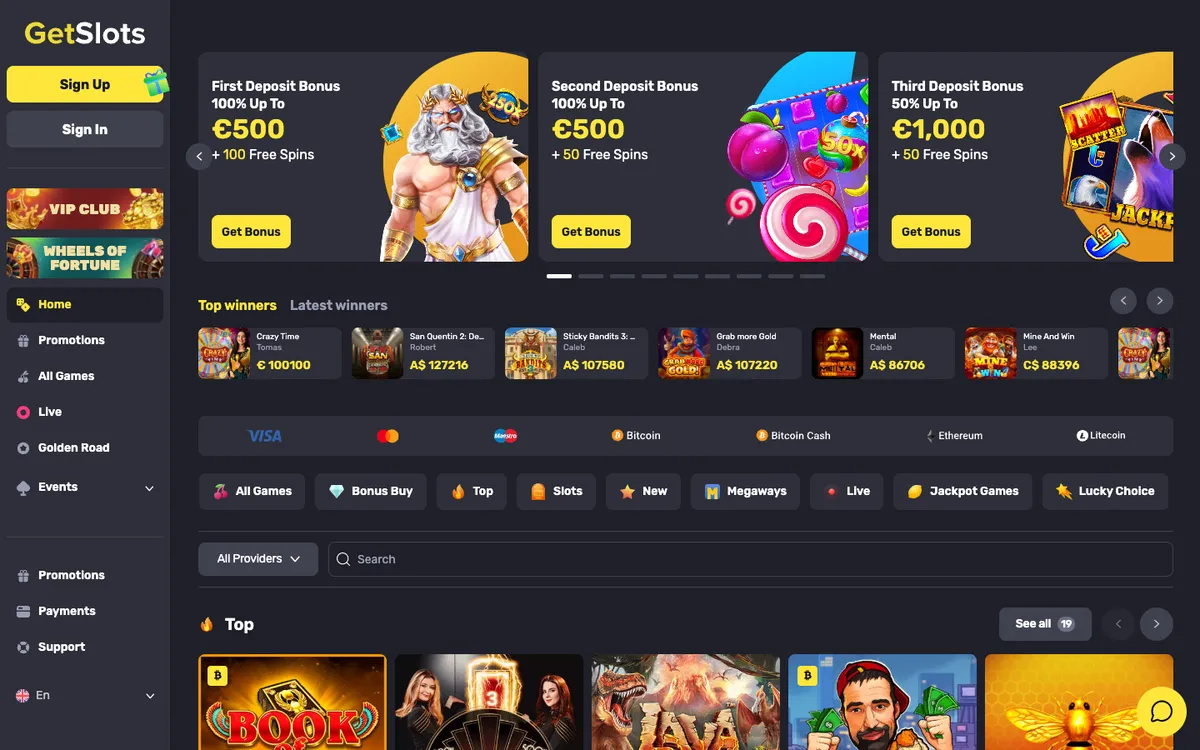 GetSlots Casino — Home page, captured from United Arab Emirates