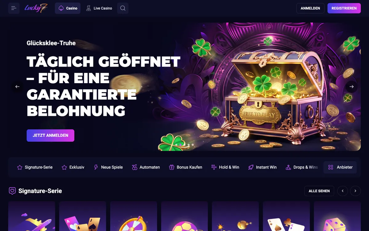 Lucky7even Casino — «Главная», снято из страны Австрия