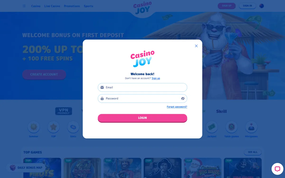 Casino Joy — «Регистрация», снято из страны Австралия