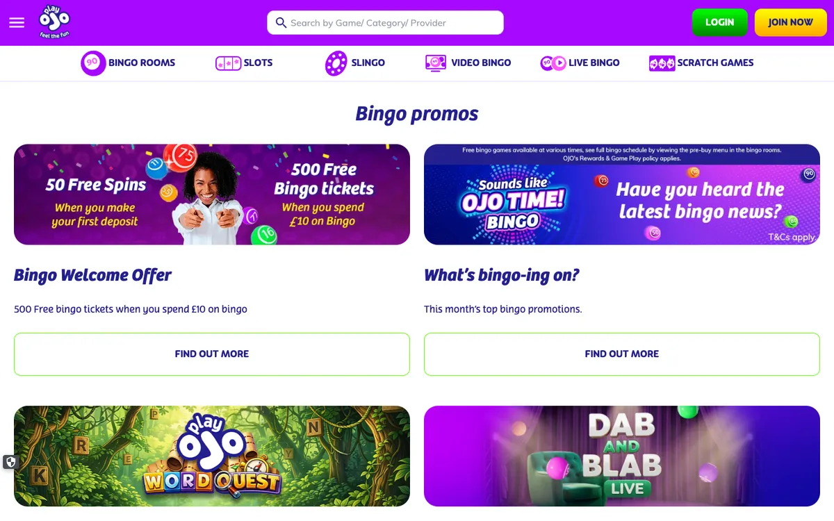PlayOJO Casino — «Акции», снято из страны Бельгия