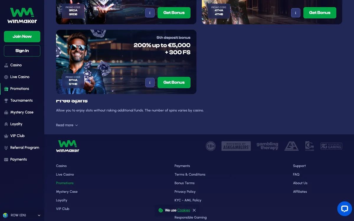 Winmaker Casino — «Акции», снято из страны Норвегия