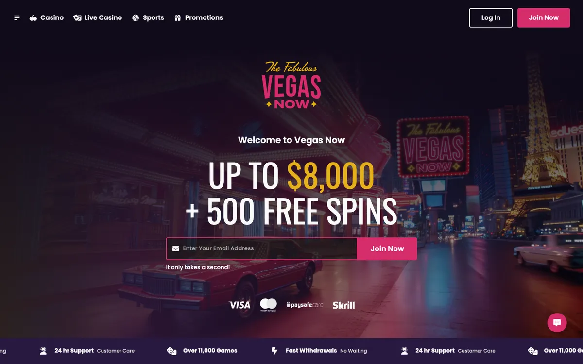 Vegas Now Casino — Home page, captured from New Zealand